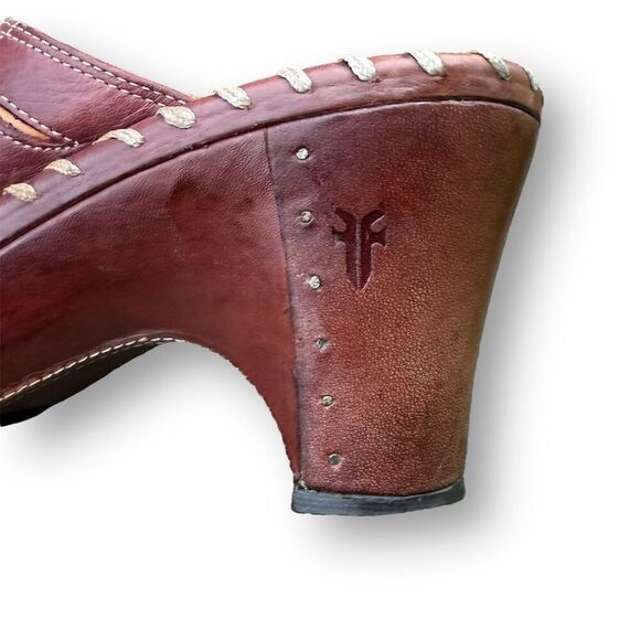 Frye Women's Charlotte Brown Leather Heeled Mule Clogs Size 8.5 boho - Picture 9 of 16
